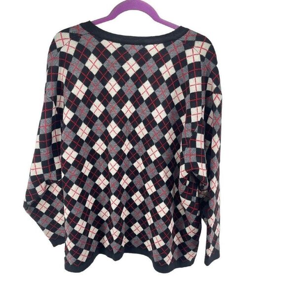 Rafaella Womens Cardigan Sweater Check Button Merino Wool Acrylic Black Red 3X - Picture 3 of 8